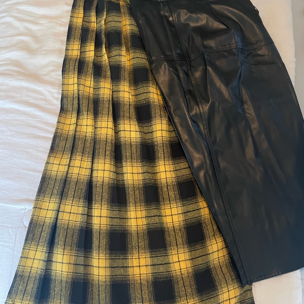 Plus Tartan PU Leather Skirt